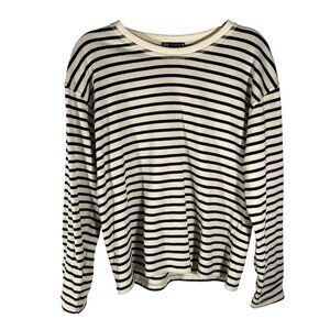 Zara Black & Cream Breton Striped Long Sleeve knit Top Size S oversized